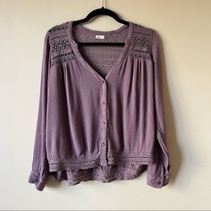 Hollister Boho V Neck Button Up Blouse Size S